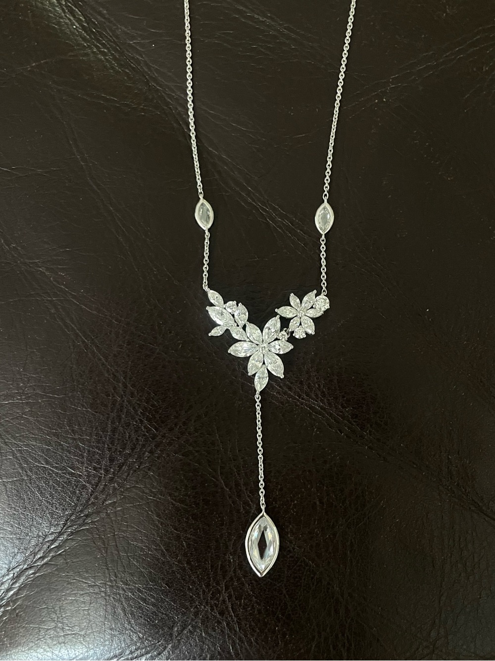 Bloomingdale's Silver Floral Drop Necklace with Marquise Accents